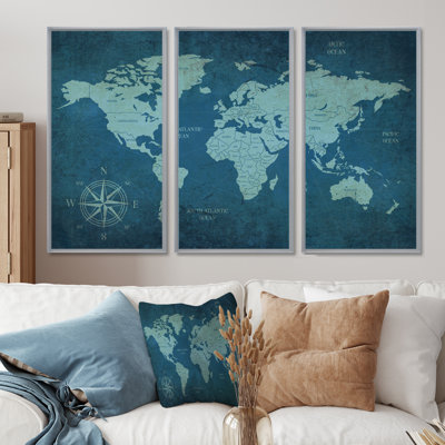 «Slate World Map II», reproduction de photo sur toile 3 pièces