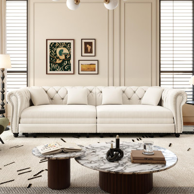 Canapé-lit Chesterfield de 89 po en velours avec très grand lit, canapé-lit convertible avec 4 coussins, gris