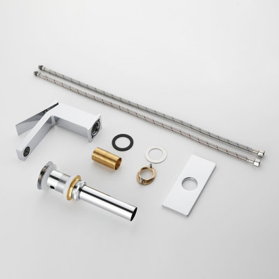 Modern 6" Solid Brass Single Handle Bathroom Sink Faucet in Drip-Free with Drain Assembly