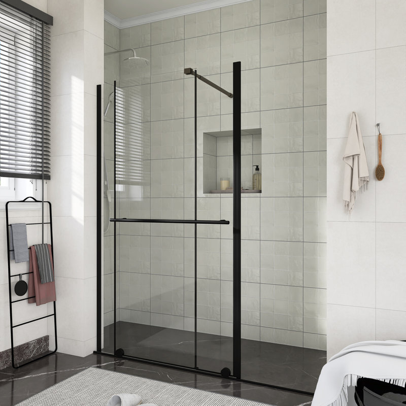 60 In. W X 72 In. H Sliding Walk-In Shower Door In Matt Black