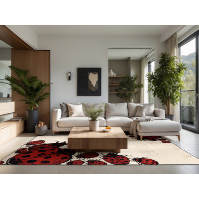 Tapis moelleux moelleux à motif de coccinelles Ahmad