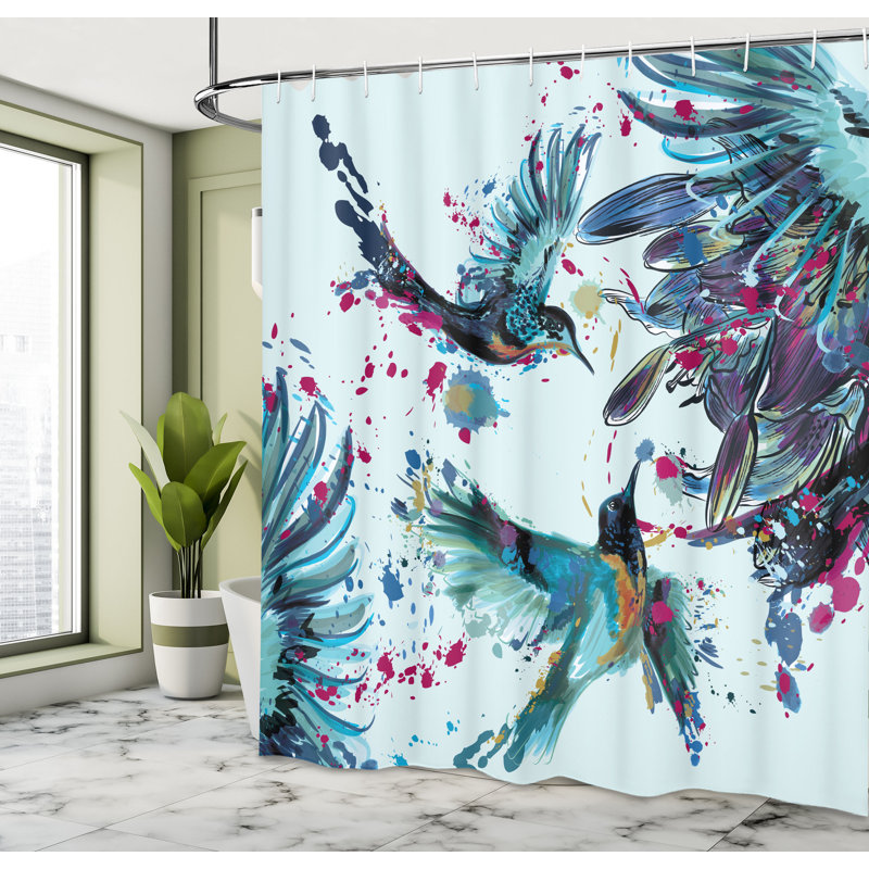 Ensemble de rideau de douche et crochets Hummingbird, H 70 po x l 69 po, Sarcelle pale