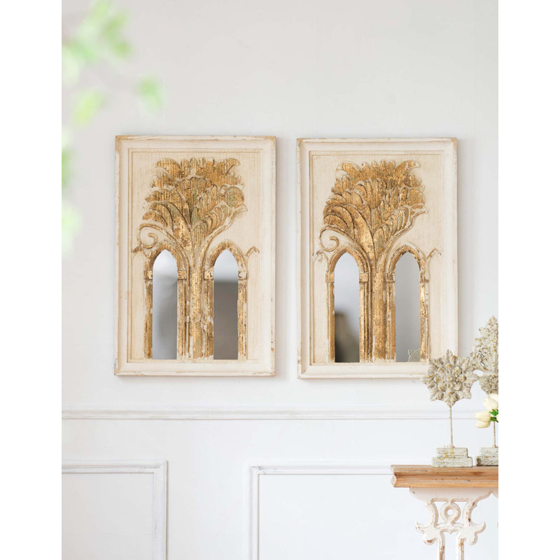 Ensemble de deux miroirs décoratifs en bois blanc et or de 30 po