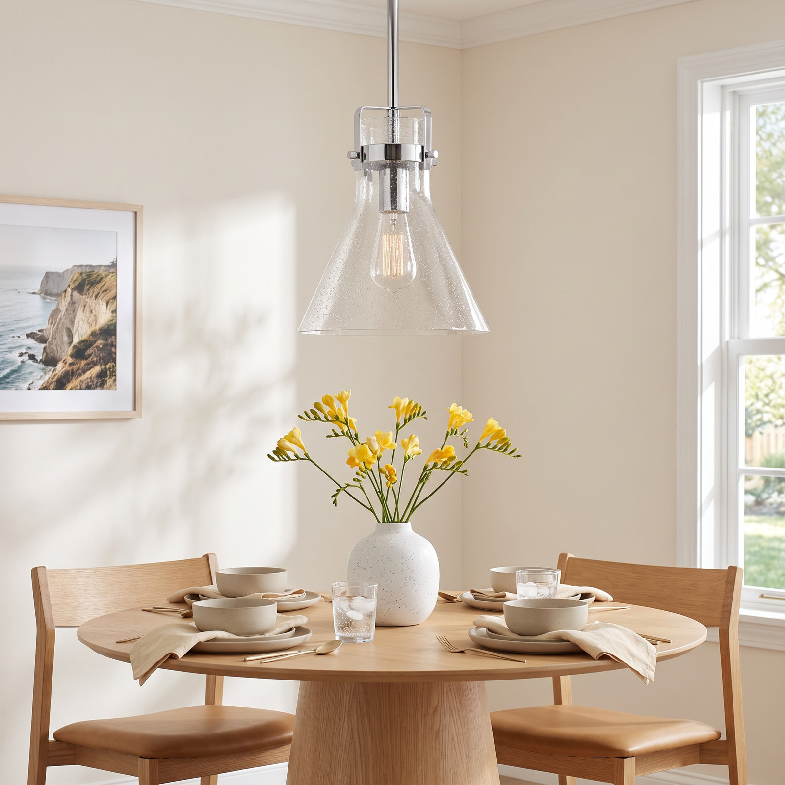 Mirri Single Light Glass Steel Dimmable Pendant, Polished Chrome