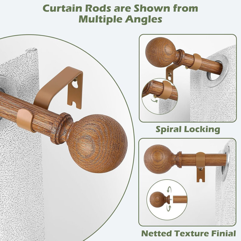 2 Pack Wood Curtain Rods