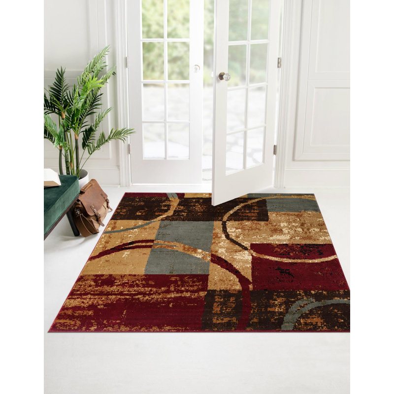 Tapis multicolore à motif géométrique Adetomiwa, Carré de 6 pi 1 po