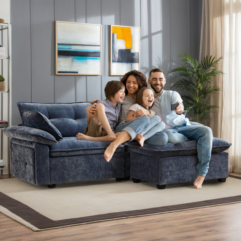 Canapé de 88,9 po de large avec repose-pieds, canapé modulaire Cloud, canapés modulaires pour le salon, revêtement capitonné en forme de nuage sans dossier, dossier capitonné et design moderne
