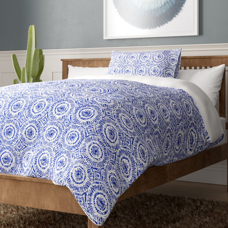 Ensemble de housse de couette 2 pièces Hulbert, Ensemble de housse de couette double + 1 taie déc, Bleu marine