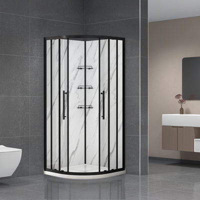 Monaco 36'' W 75'' H Framed Round Shower Kit in Black with Walls and Base