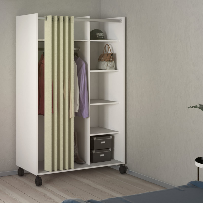 Mathian 1 Door Manufactured Wood Wardrobe, White/Beige