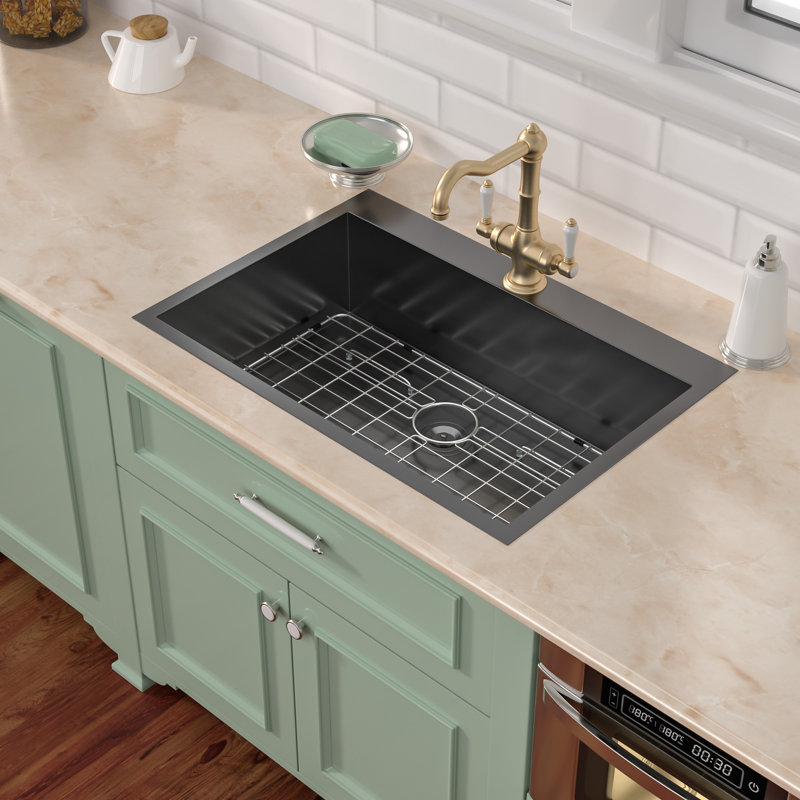 Drop-in Kitchen Sink 16 Gauge Stainless Steel Kitchen Sink Single Bowl Kitchen Sink, 30" L x 22" W   , Gunmetal Black