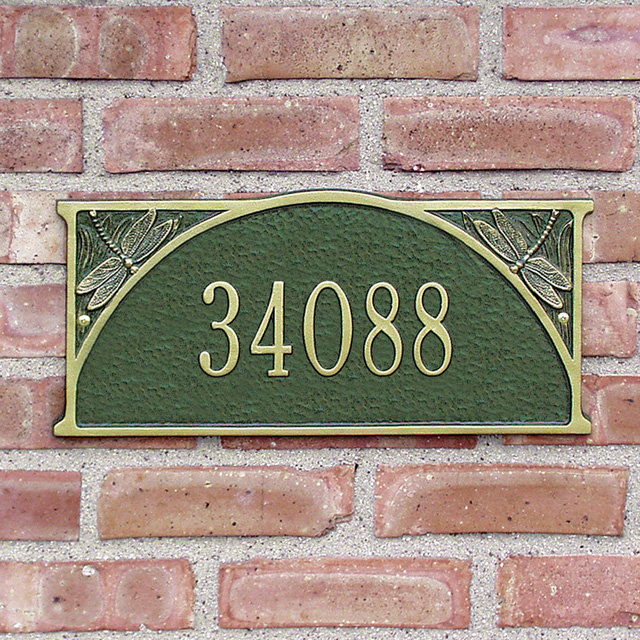 Dragonfly 1-Line Wall Address Plaque, Green and Gold, Yes