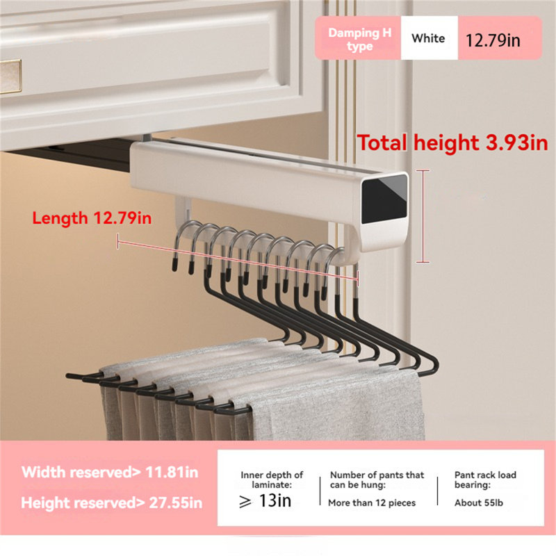 Porte-pantalons rétractable avec rail coulissant, H 3,93 po x l 2,36 po x P 12,79 po