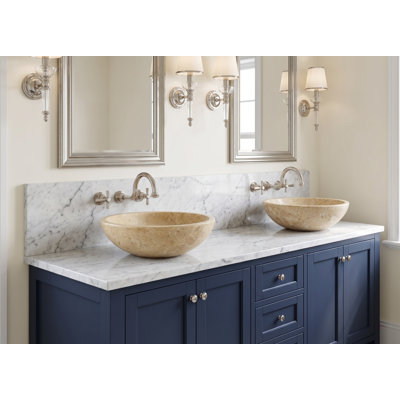 Natural Marble Bathroom Vessel Sink, Gold Beige Genuine Real Marble, Natural Stone with Polished Surface