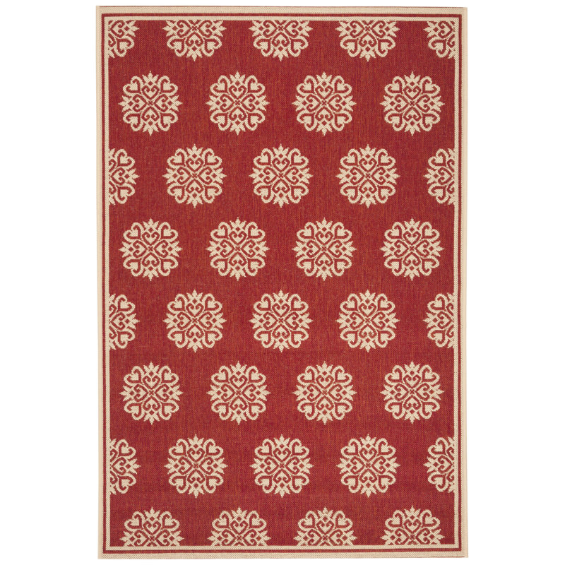 Goodson Hooked Indoor/ Outdoor Red/Cream Rug, Rectangle 155 x 229 cm