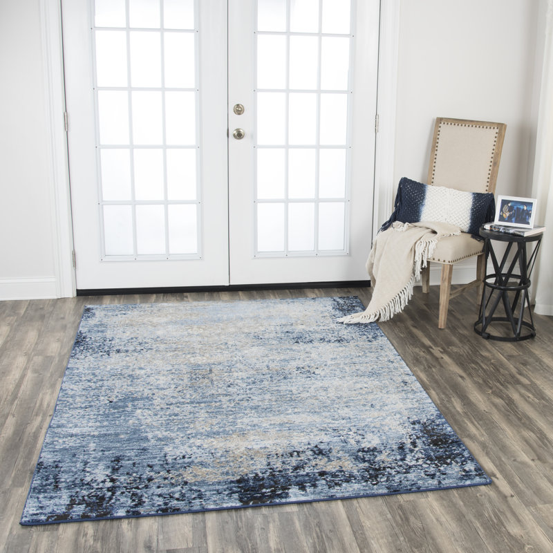 Tapis bleu abstrait Healdsburg, Rectangle 5 pi 2 po x 7 pi 3 po