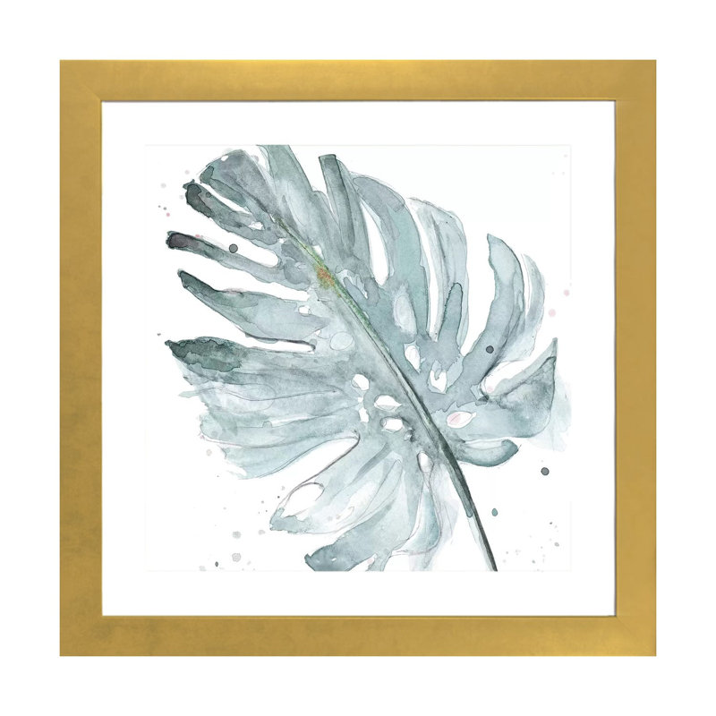 "Palma Azul Square II" par Patricia Pinto, reproduction d’art, Blanc, Papier encadré doré, H 16 po x l 16 po x p 1 po
