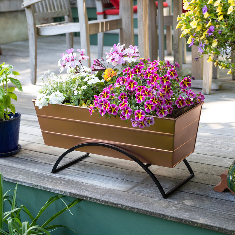 Medium Copper and Black Steel Outdoor Planter Box with Stand