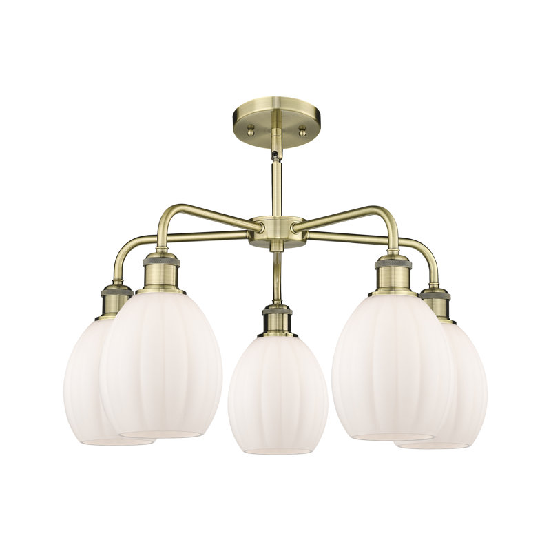 Lustre sphérique à 5 lumières Lelystad, Blanc mat, Laiton antique