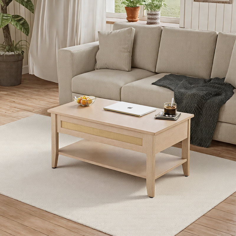 Breshawna Rattan Lift-Top Coffee Table with Hidden Storage & Open Shelf