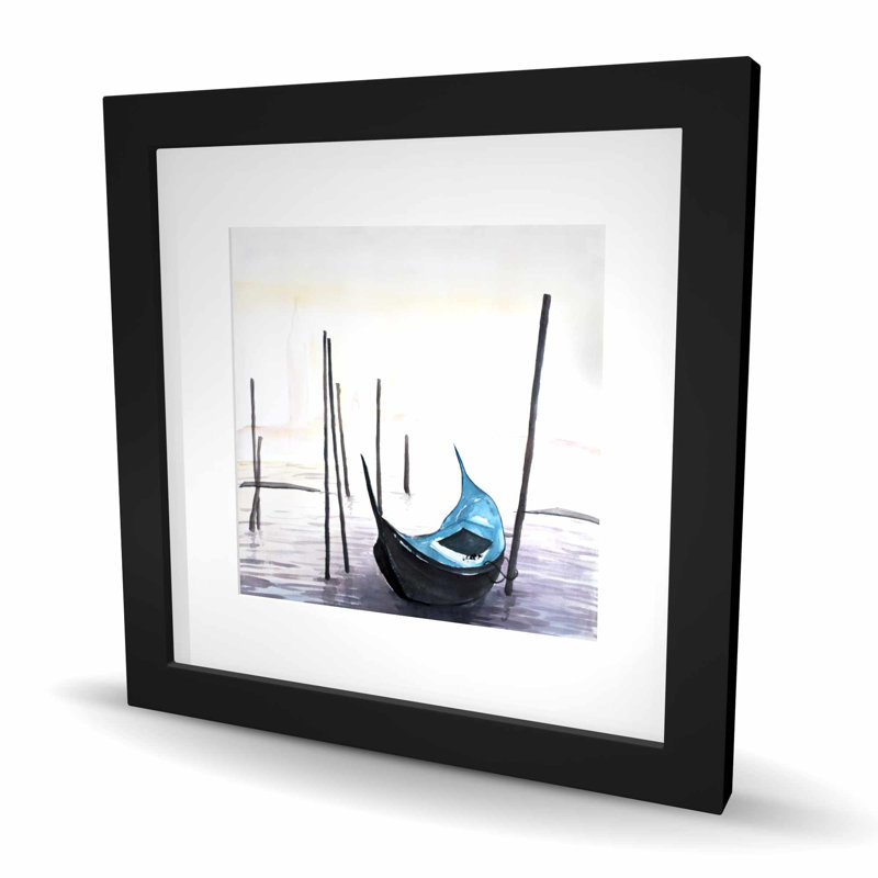 Gondole à Venise - décor imprimé mat bleu marine encadré