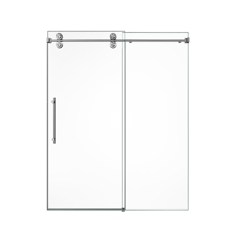 Porte de douche coulissante simple sans cadre l 56 à 60 po x H 72 po - verre trempé transparent de 5/16 po (8 mm), conception en dérivation avec finition nickel brossé