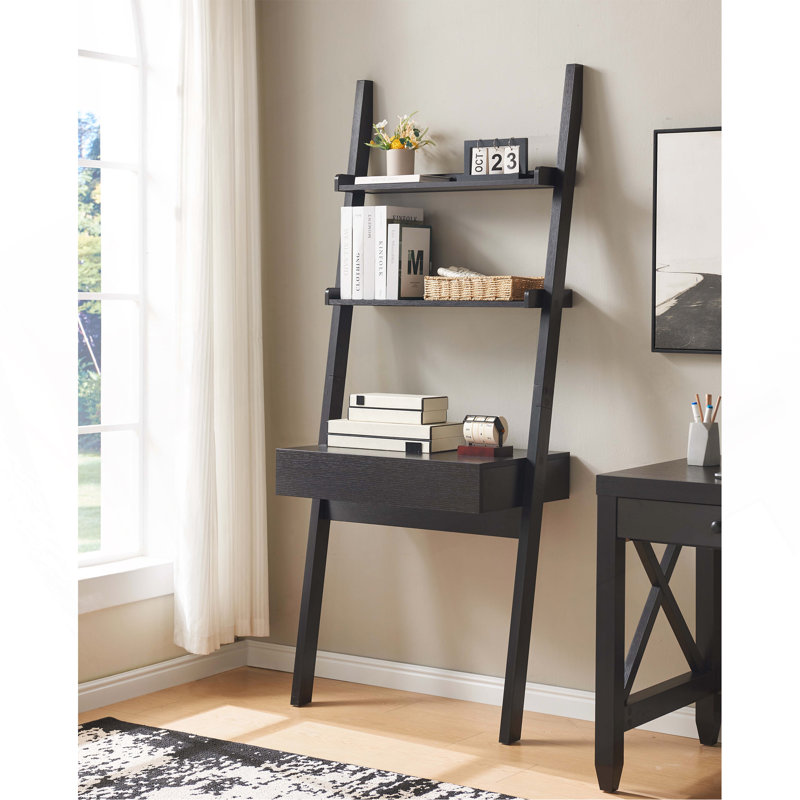 Bureau à domicile, bureau, espace de travail, table d'écriture, échelle, tiroir, deux tablettes, conception sans poignée, moderne