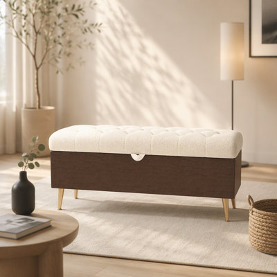 Modern Storage Ottoman Bench Upholstered Bedroom Bench Entryway Storage Ottoman Tufted Ottoman Bench for Living Room, Bedroom and Entryway, Beige
