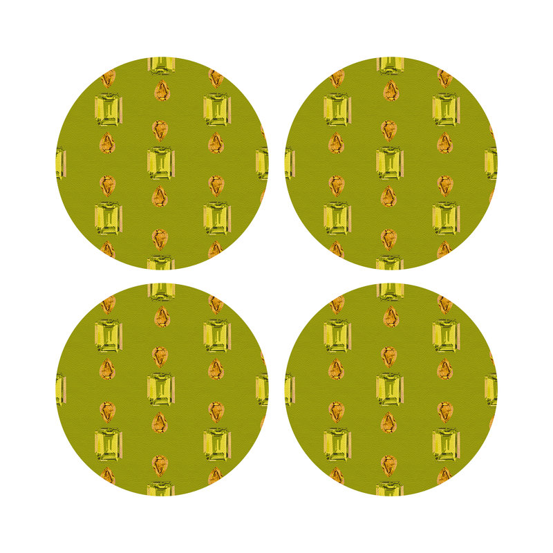 Gem Emeralds Vegan Leather Round Pebble Placemat, Acid, Peridot