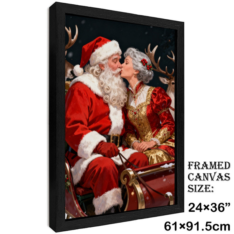 «Black Santa», art mural encadré noir - décorations festives romantiques enneigées, H 37 po x l 25 po