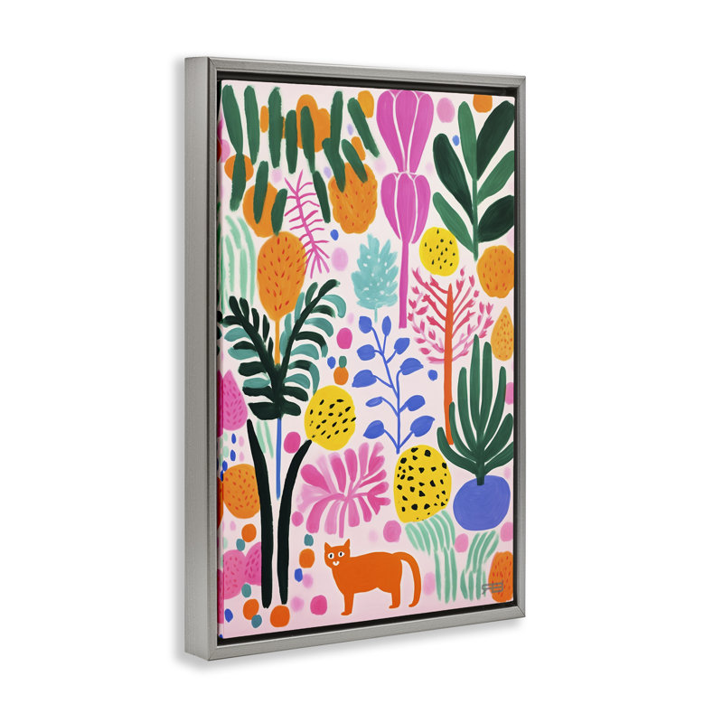 Toile flottante encadrée «Fun Botanical Tropics» par Roozbeh Bahramali, Cadre flottant gris lustré, H 25 po x l 17 po