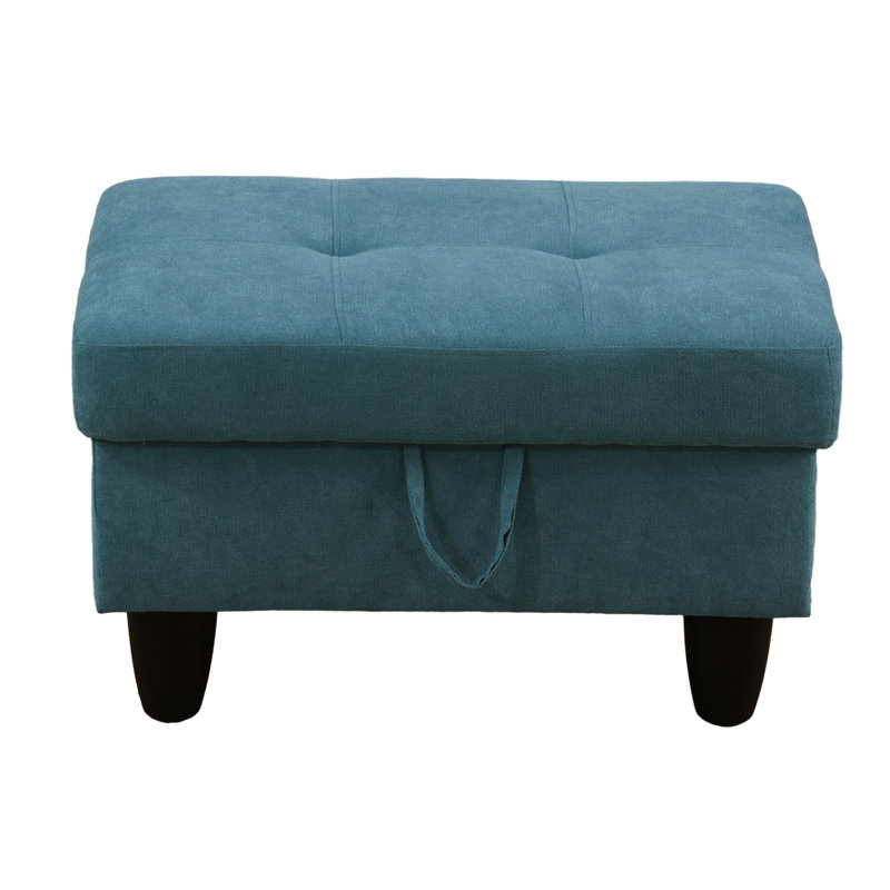 Darryn 35" Wide Upholstered Storage Ottoman, Green Cotton Blend
