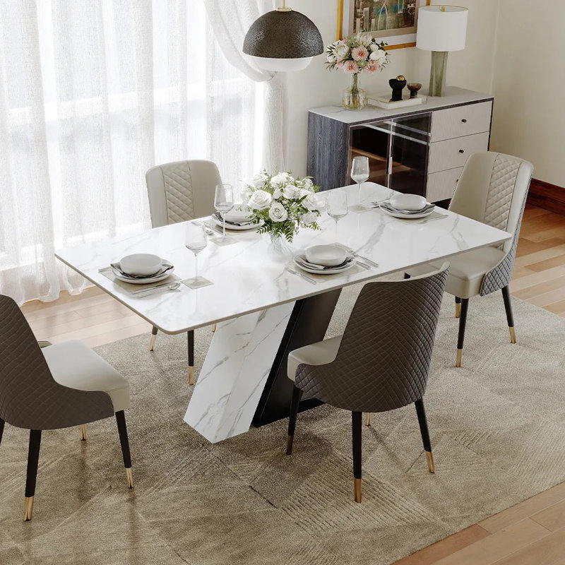  Table de salle à manger Stapp, H 29,53 po x L 62,99 po x l 35,43 po, Noir, Blanc lustré