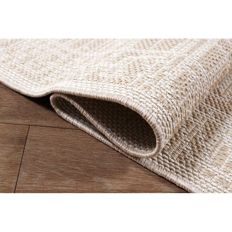 Sadowski Polypropylene Beige/White Indoor/Outdoor Rug, Rectangle 2' x 3'