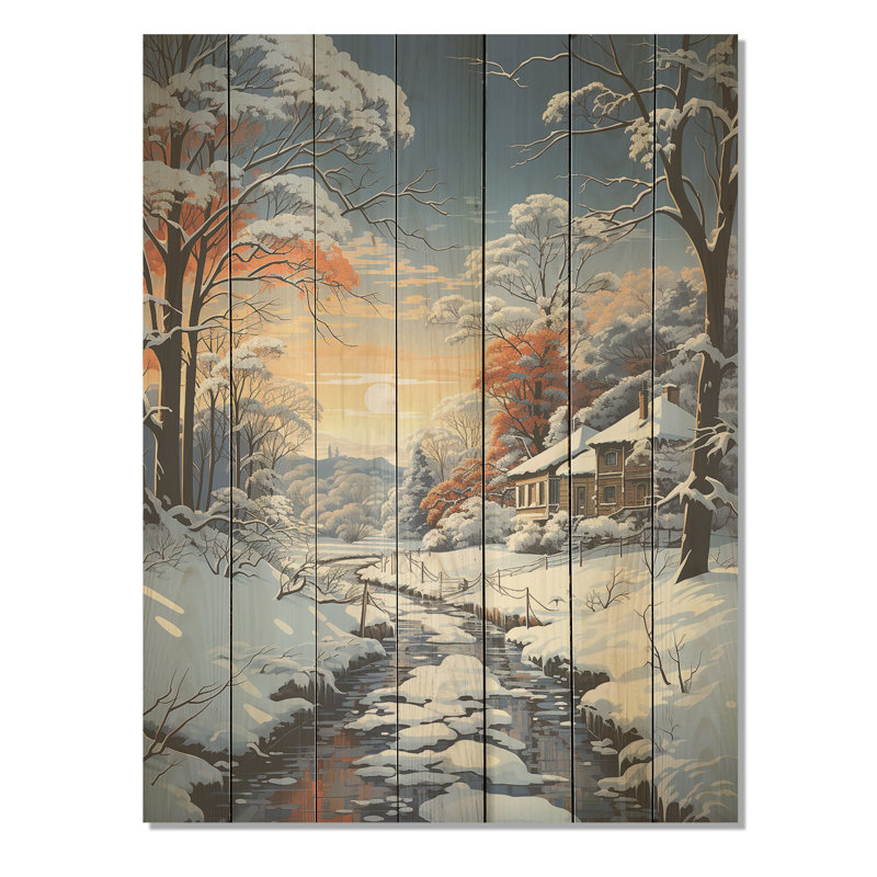 Sentier dans la forêt d'hiver II - Paysage d'hiver sur bois, H 40 po x l 30 po