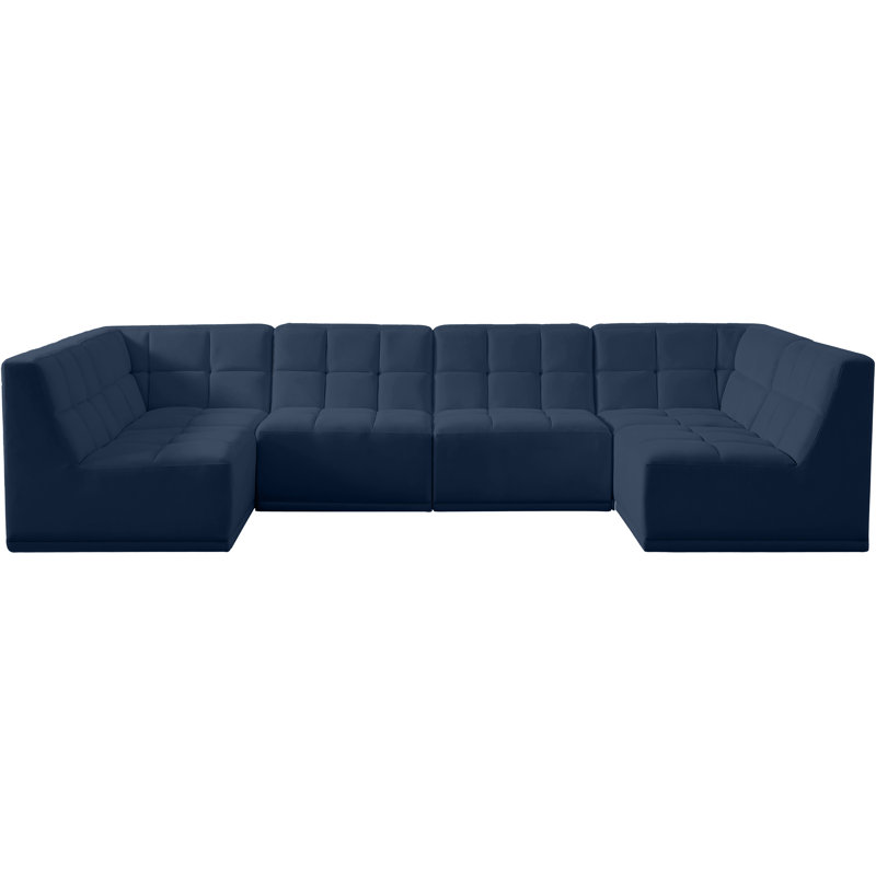Canapé modulaire en velours Hildick, Velours marine