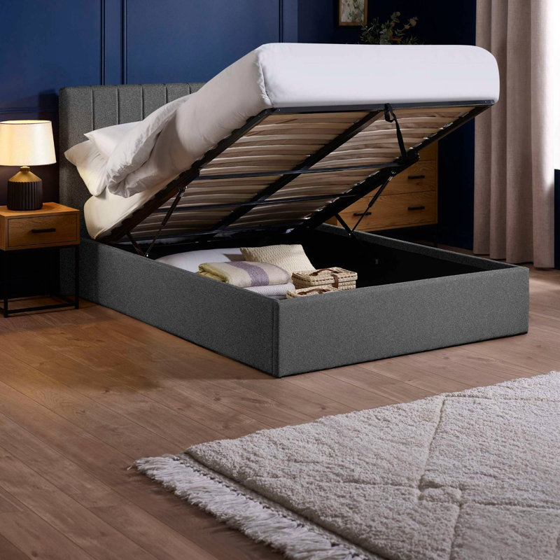 Linen Upholstered Ottoman Bed Frame, Double (4'6), Grey