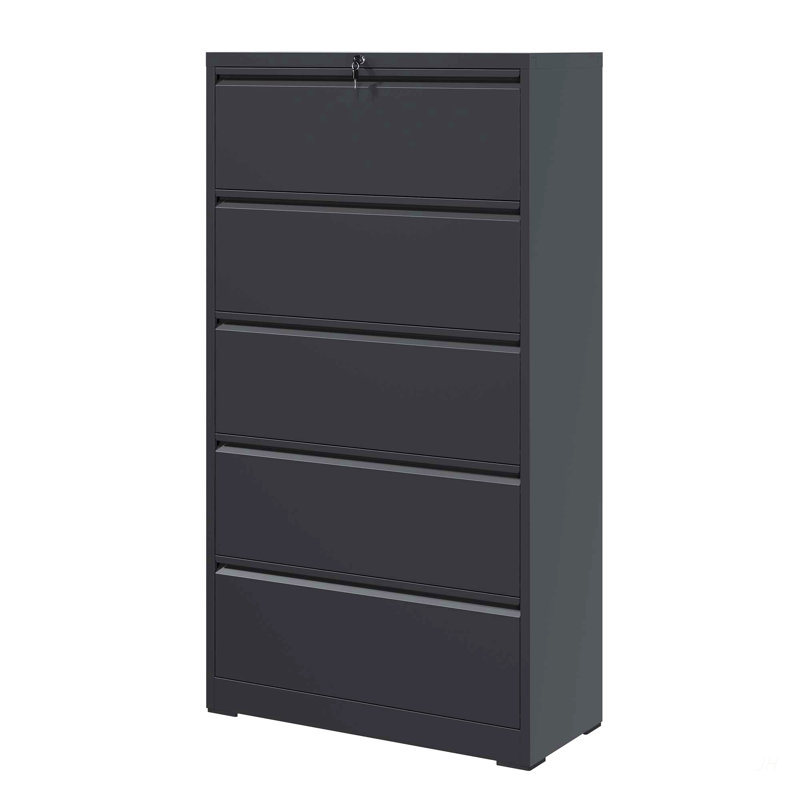 5 Drawer Metal Lateral File Cabinet , Black Filing Cabinet with Lock, Lockable File Cabinet for Home Office, Locking Metal File Cabinet for Legal/Letter/A4/F4 Size