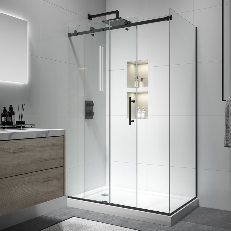 Cabine de douche rectangulaire coulissante sans cadre Julien l 48 po x P 34 po x H 76 po, Noir