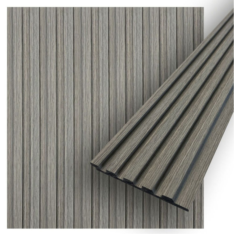 Panneau mural en faux bois à lattes | Imperméable | 94,5 po x 4,8 po chacun | 17,7 pieds carrés, Gris