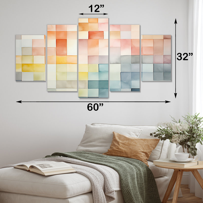 Multicolor Cubes Patterns II - Abstract Geometric Multipanel Wall Art Set