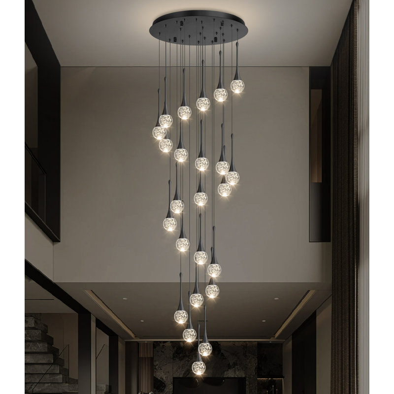 18-Light Glam Chandelier Led Dimmable Pendant Light, Matte Black, 24 Lights