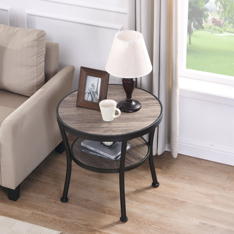 Aderes Wood End Table with Storage, Brownish Gray/Dark Bronze