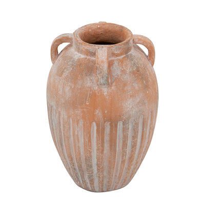 Round Terracotta Vase with Subtle Ribbed Design