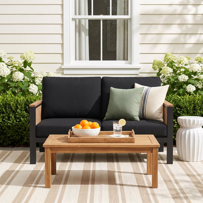 Townsend 55'' Wide Outdoor Loveseat with Sunbrella® Cushions, Canvas Black Sunbrella® Canvas, Gray/Brown