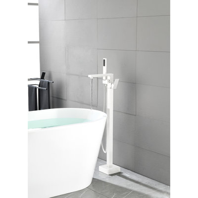 Robinet de baignoire en nickel brossé - Fixé au sol avec poignée simple, douche à main et bec pivotant à 360 degrés pour baignoire autoportante avec poignée pivotante rétro