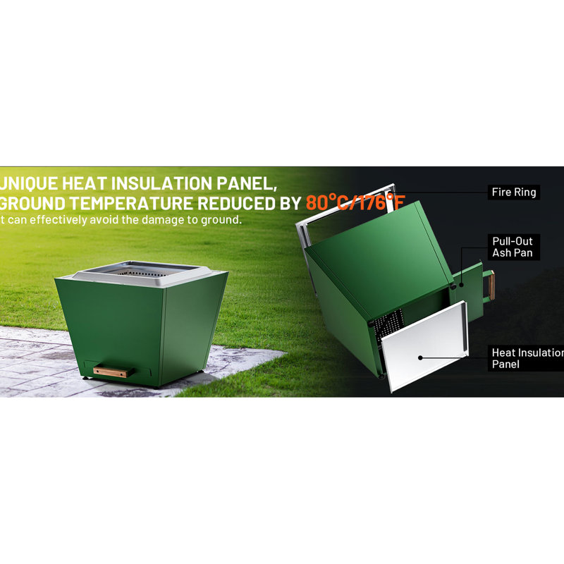 Foyer sans fumée de 25 pouces - Acier inoxydable avec système de circulation d'air portatif pour le camping, la cour arrière, le panneau d'isolation thermique de patio extérieur
