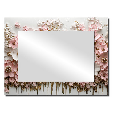 Cream Morning Collage Of Dogwood Trees II - Floral Mirror Wall Art - Printed On Metal