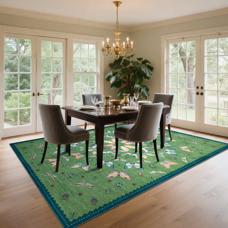 Tapis à motif de papillons Vintage, Vert, 9 x 12 pi
