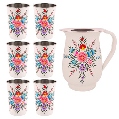 7Pc Mint Pansy 400Ml Stainless Steel Picnic Jug Set - By BillyCan